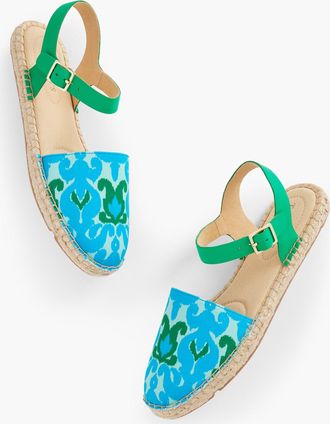 Talbots Izzy Ikat Medallion Espadrilles - Blue - 6 1/2 M - 100% Cotton Talbots