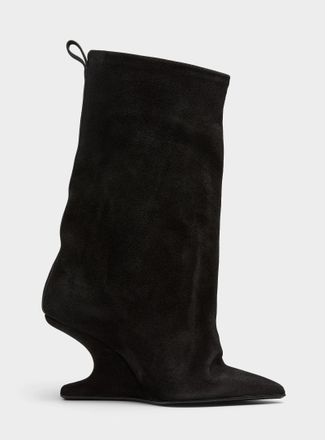 Rick Owens Womens Cantilever heel flared suede boots
