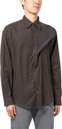 Y / Project Casual Shirts, male, Gray, L, Brown Cotton Button Shirt with Logo