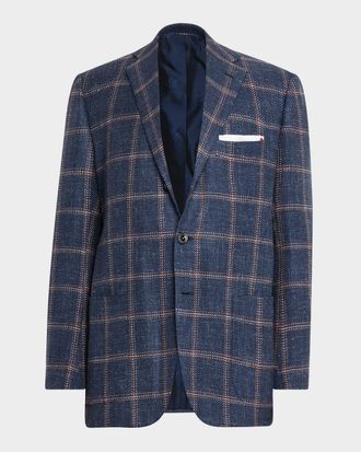 Kiton Men & apos;s Cashmere, Wool and Silk Washed Windowpane Sport Coat