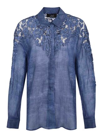 Clips Perforated Ramie Shirt With Floral Details