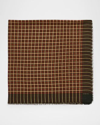Saint Laurent Men & apos;s Wool Madras Check Square Scarf