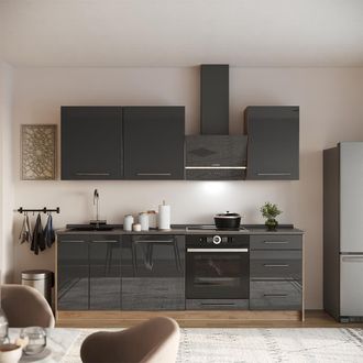 Vicco Mueble De Cocina Fame-line, Antracita Alto Brillo/roble Dorado, 230 Cm Sin Encimera, Vicco