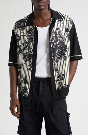 Dolce & Gabbana Oversize Floral & Stripe Short Sleeve Silk & Cotton Shirt in Ramage Peo/Beige at Nordstrom, Size Xx-Large