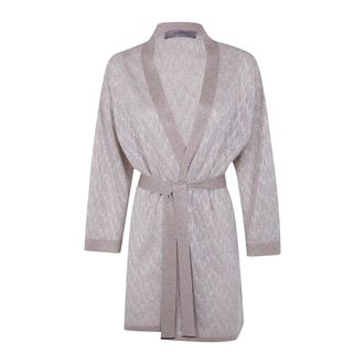 D.exterior Metallic Knit Belted Cardigan - Dames - Vesten - Grijs - M - Truien & Vesten