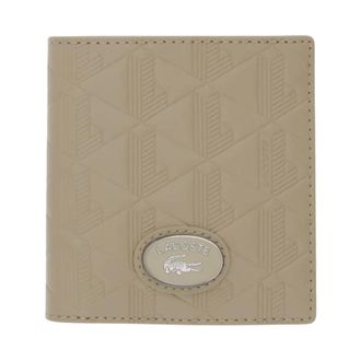 Lacoste Monogram Compact Leather Billfold - Heren - Accessoires - Beige - Maat: ONE Size Leer