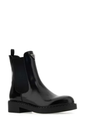 Prada Womens Black Leather Ankle Boots Nero Mocassini Loafers