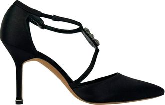 Manolo Blahnik Seneca Crystal-Embellished Pumps in Black Satin