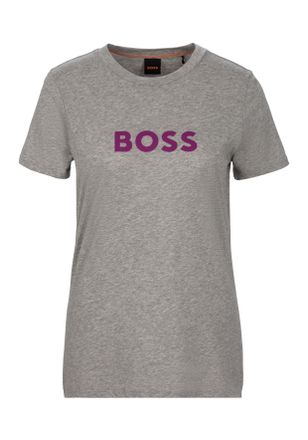 Boss Orange by Hugo Boss T-Shirt BOSS ORANGE Elogo Premium Damenmode, Damen, Gr. M, grau (silbergrau), Jersey, Obermaterial: 100% Baumwolle, bedruckt, regular fit h&uuml;ftlang, Ru