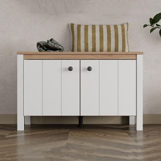 Dmora Mueble De Entrada Tekapo, Un Estante, 2 Puertas, Puerta Efecto Rayado, 86x40x54h Cm Blanco Mate