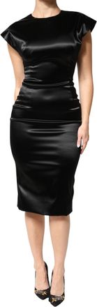 Dolce & Gabbana Womens Black Satin Sheath Midi Cap Sleeves Dress 65+06+pa