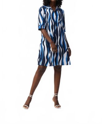Joseph Ribkoff Stretch Poplin Trapeze Dress In Vanilla/multi