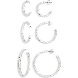 Nordstrom Rack Set of 3 Textured Hoop Earrings in Silver at Nordstrom Rack