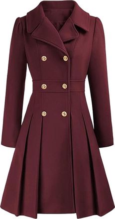 Generic Women Winter Coats Womens Fashion Trench Coat Notch Lapel Double Breasted Thick Line Pea Coats Jacket