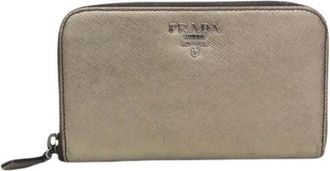 Prada Pre-owned Metal Round Zip Wallet 1M1157 - Dames - Vintage Accessoires - Grijs - ONE Size - Leer - Vintage