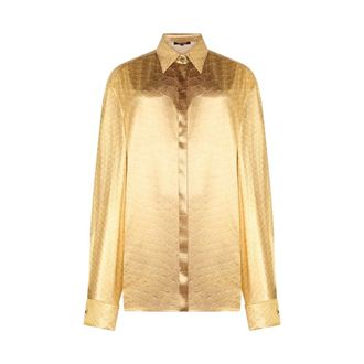 Roberto Cavalli Silk Shirt with Serpentine Print - female - Roberto Cavalli - Shirts - Yellow - XS - Blouses & Shirts