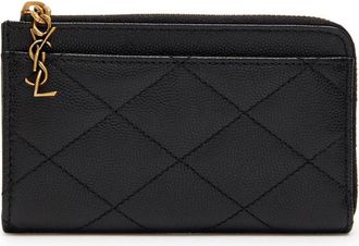 Saint Laurent Quilted Pebbled Leather Card Holder - Black - One Size