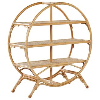 Beliani Estanter&iacute;a De Rat&aacute;n Natural Beige 109 Cm Estante Ovalado 3 Baldas Tuvalu Ii