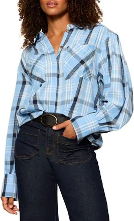 Sanctuary Colette Plaid Button-Up Shirt in Blue Bird at Nordstrom, Size Xx-Large