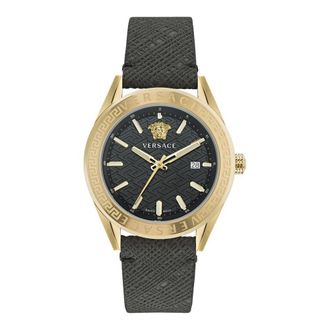 Versace Black Leather Dress Mens Watch