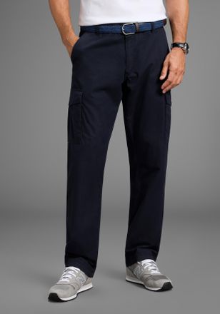 Man's World Cargohose MANS WORLD Cargohose Grosse Gr&ouml;ssen inkl. G&uuml;rtel, Herren, Gr. 27, N + U Gr, marine, Web, Obermaterial: 100% Baumwolle, unifarben, regular fi
