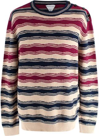 Bottega Veneta Cream, Burgundy and Navy Stripe Linen Blend Top Size L