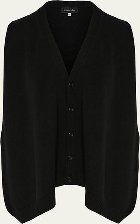 Eskandar Plain Cashmere A-Line Sleeveless V-Neck Cardigan (Mid Plus Length)