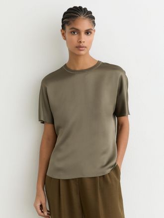 Reiss Khaki Green Silk Short-sleeve Top, 16