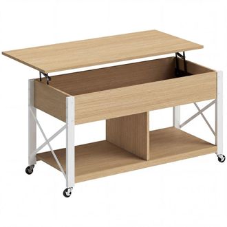 HOMCOM Mesa centro elevable 105x50x67 cm madera natural y blanco