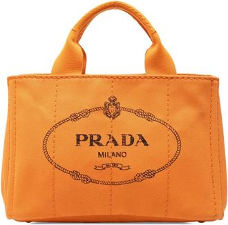 Prada Pre-owned Tote Bags, female, Orange, Size: ONE SIZE Pre-owned Vintage Canvas Tote Bag with Logo