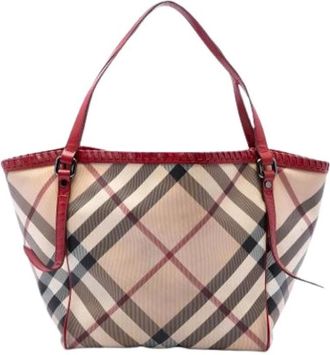 Burberry Pre-owned Vintage Canvas Tote Bag - Dames - Vintage Shopper - Beige - ONE Size - Leer - Vintage