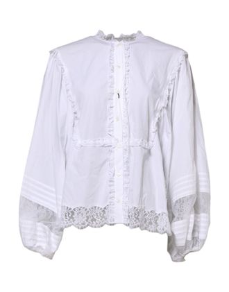 Dolce & Gabbana Womens White Ruffled Lace Embellished Blouse Top