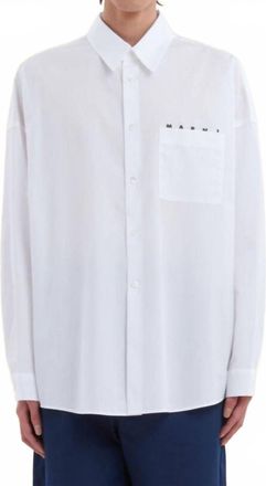 Marni Poplin Shirt With Peeping Logo In Lily White