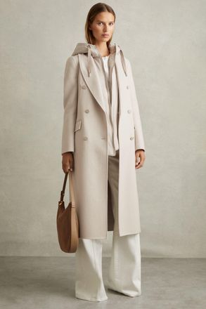 Reiss Maeve Neutral Wool-blend Double-breasted Blindseam Coat, 10, Cream