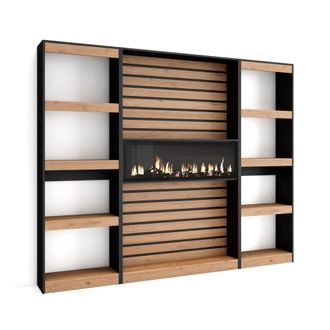 Skraut Home Librer&iacute;a Estanter&iacute;a, Estanteria Libros De Pared, 230x186x25cm, Sal&oacute;n - Comedor - Oficina, Chimenea El&eacute;ctrica, Estilo Moderno, Roble Y Negro - Skraut H