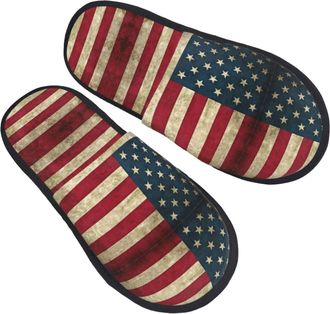 Generic Fluffy Mens Slipper American flag print Fluffy Slipper Warm Ladies Slippers for Winter Indoor Ladies L