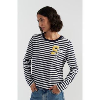 Chinti and Parker Snoopy Varsity Cotton Long Sleeve Tee in Navy at Nordstrom, Size X-Small