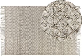 Beliani Alfombra De Lana Beige Arena 160 X 230 Cm Poli&eacute;ster Geom&eacute;trico Borlas Alucra