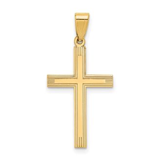 Diamond2Deal 14k Yellow Gold Polished Laser Etched Cross Charm Pendant