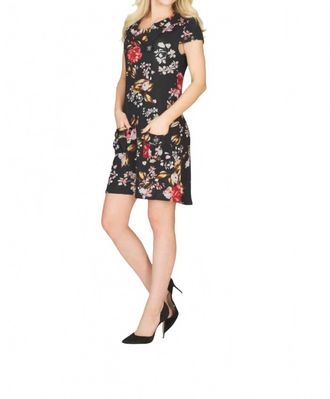 Papillon Floral Print Drape Collar Sweater Dress In Black