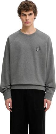 Maison Kitsun&eacute; Hoodies & sweatvesten, Heren, Grijs, XL, Katoen, Oversized sweatshirt met grote vossenkop patch
