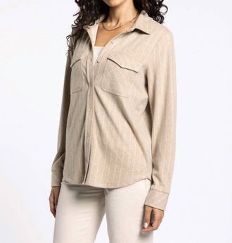 Thread & Supply Cassian Button Up Shirt In Camel Ivory Stripe