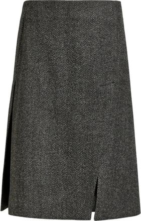 Stella McCartney herringbone side-slit midi skirt - women - Wool - 38 - Grey