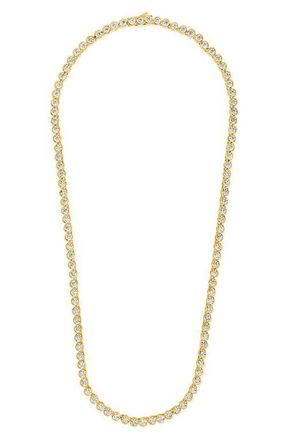 Sterling Forever Helene Bezel Cubic Zirconia Tennis Necklace in Gold/white at Nordstrom, Size 16