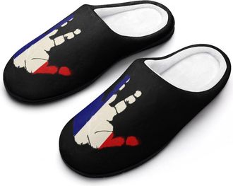 Generic France Flag Palm Print Mens Slipper Slip On Winter Warm House Slippers Shoes Indoor Outdoor