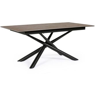 Hellin Hellin - Tavolo Seyfert con struttura in acciaio, piano in ceramica e supporto in vetro