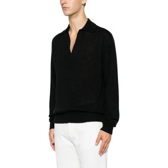 Tom Ford Spread Collar V-Neck Jumper - male - Tom Ford - Cashmere Knitwear - Black - L - Knitwear