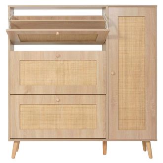 Hhg Hhg - Nunca Usado] Zapatero De Rat&aacute;n 214, Zapatero Zapatero, 3 Compartimentos Abatibles 2 Estantes 127x120x24cm Madera Melamina, Aspecto Roble