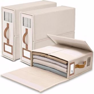 OEM Sac De Rangement En Lin - 38 X 32 X 11 5 Cm - Avec Fen&ecirc;tre Transparente Et &Eacute;tiquette - Pliable Respirant - Pour Draps Couvertures Serviettes - Lot De 