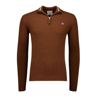 GANT Truien & Vesten, Heren, Bruin, XL, Wol, Superfine Lamswol Half-Zip Trui